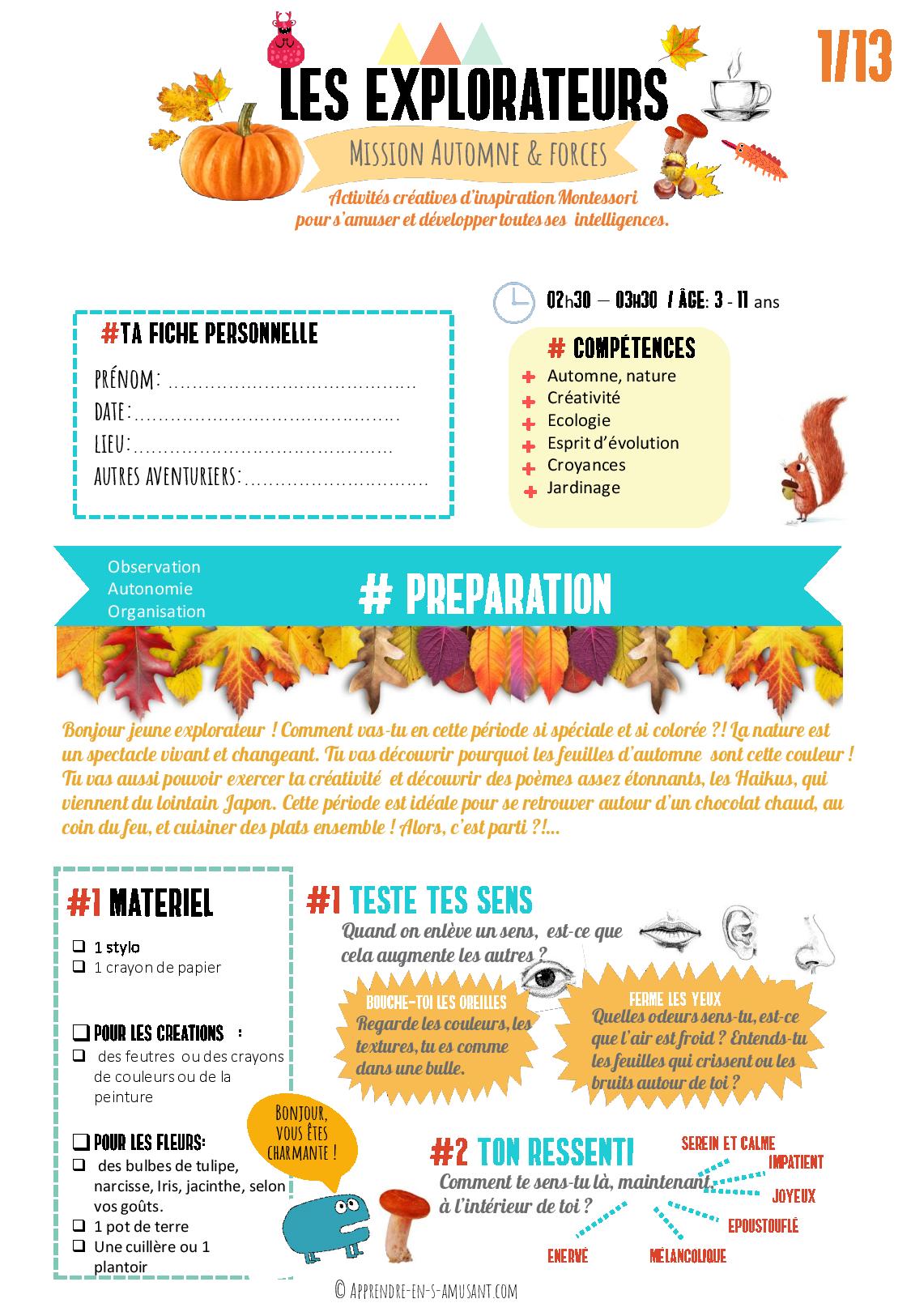 Kit d'inspiration Montessori PDF #2 Automne et forces